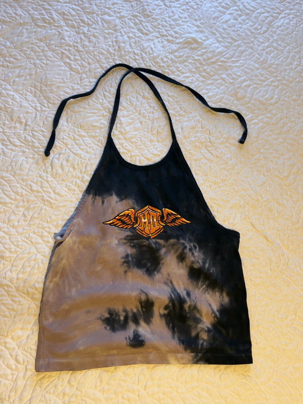 Harley-Davidson Tie Dye Halter Tank Top Wing Logo Black Gray Size M NWOT